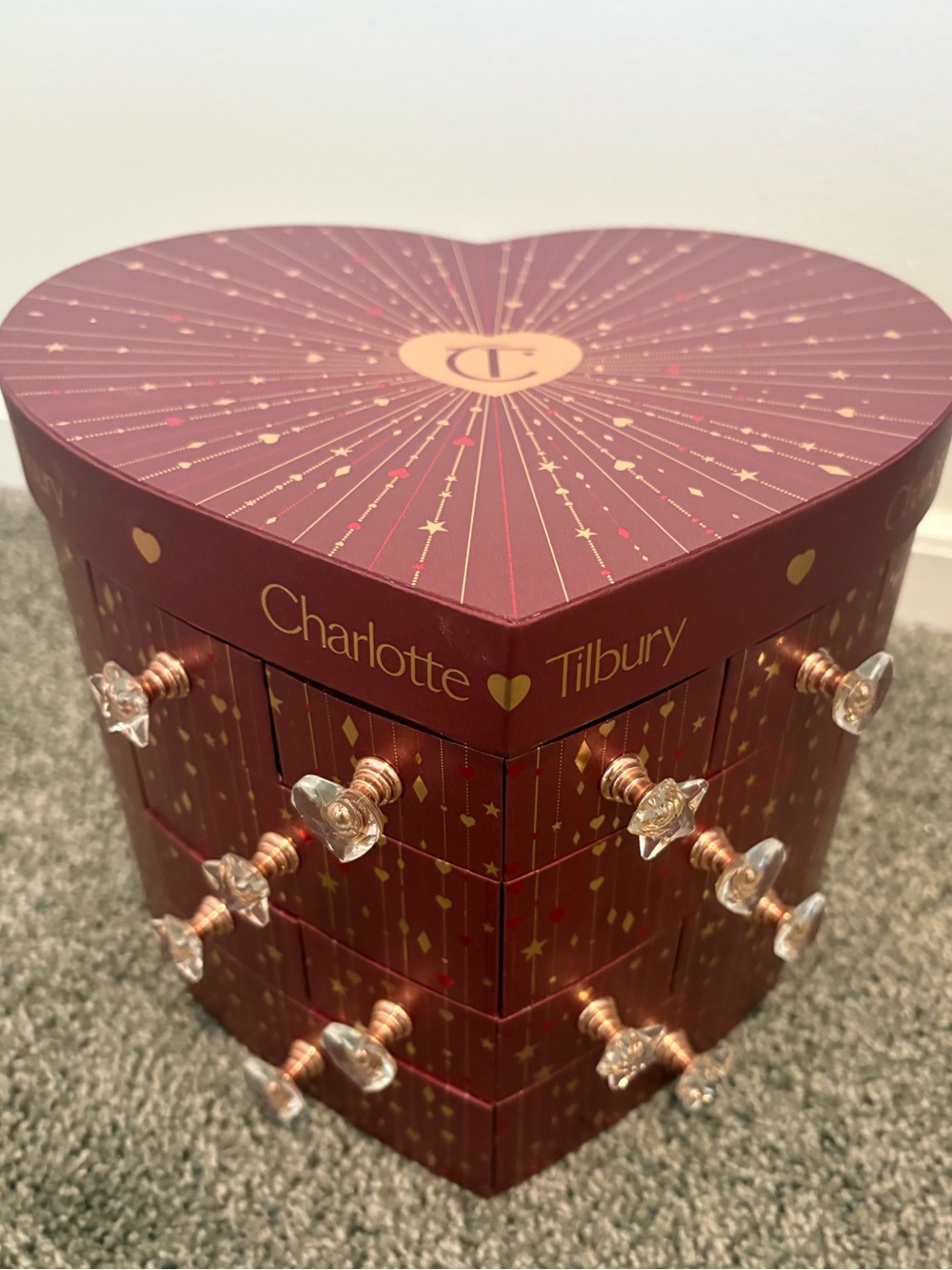 Charlotte Tilbury Heart-Shaped Makeup Chest - Burgundy & Gold Accents